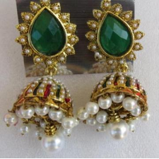 Light Weight Gold Tone Pearls Jhumka Earrings