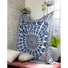 Cotton White Printed Mandala Tapestry