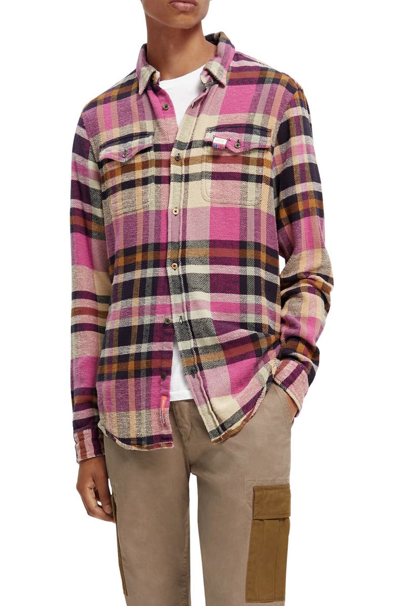 SCOTCH &amp; SODA Men's Regular Fit Plaid Cotton Flannel Button-Up Shirt, Main, color, COMBO A