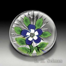 Antique Baccarat white & dark blue wallflower w/blue bud by Baccarat Antique