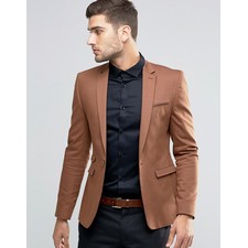 ASOS Super Skinny Blazer in Tan Cotton