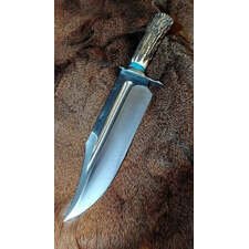 Ultimate Survival Bowie Knife - Handmade, 1095 Forged Steel, 11" Blade, Antler Horn Handle, Exotic Wood, Steel Guard