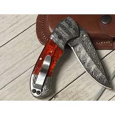 Best Folding Pocket Knife with Pocket Clip and Epoxy Resin Handle, 3.2 Inches Blade Length and Leather Case - For Sale by KBS Knives Store