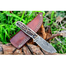 Custom Handmade Raindrop Damascus Steel Skinning Knife