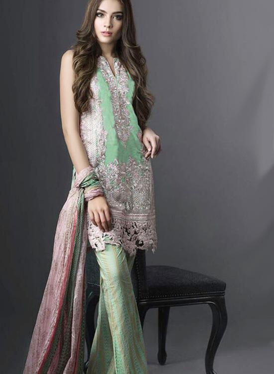 Elegant Green Silver Semi G...