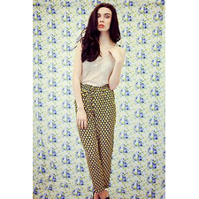 Mustard And Navy Geometric Print Trousers