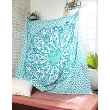 Cotton Printed Green Mandala Tapestry