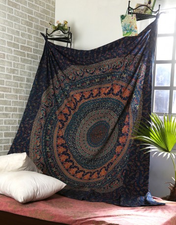 Navy Blue Tapestry | Cotton Mandala Tapestry | Elephant Tapestry