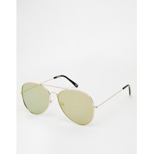 ASOS Aviators With Flat Lens In Gold