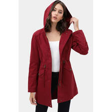 Wine Long Line Hooded Utility Anorak Jacket Coat