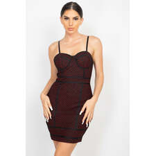 Black/Red Sleeveless Sparkle Honeycomb Bodycon Dress