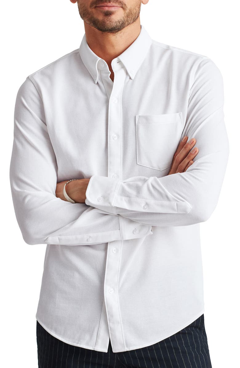 BONOBOS Slim Fit Oxford Cotton Piqué Button-Down Shirt, Main, color, WHITE