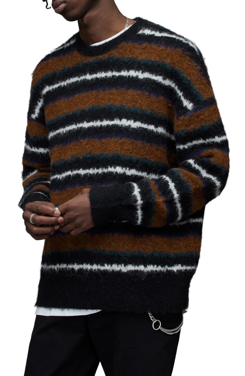 ALLSAINTS Oskar Stripe Sweater, Main, color, BLACK/ DARK TAN