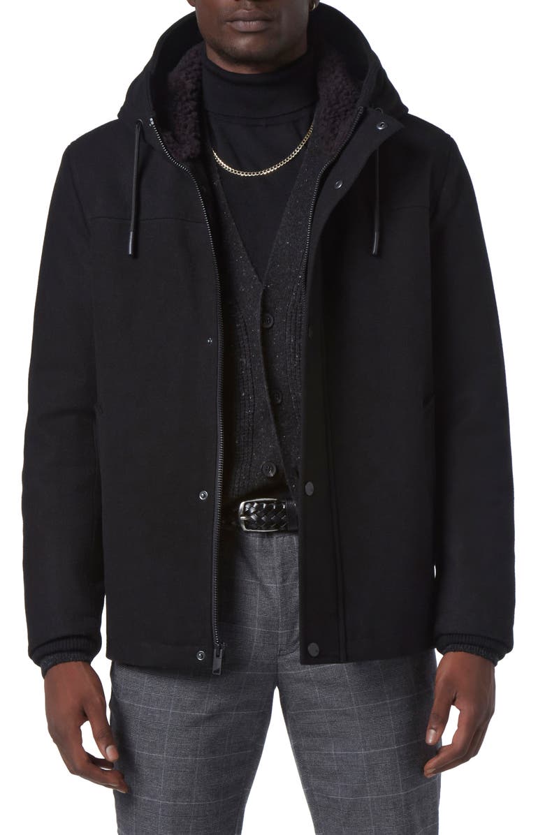ANDREW MARC Palmer Melton Hooded Jacket, Main, color, BLACK
