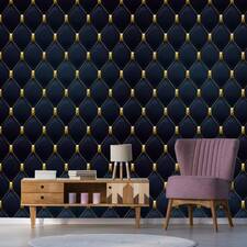 Art Deco Geometric Wallpaper in Navy Blue &amp; Gold, Removable Peel and Stick Wallpaper Wall Covering Mural Tapete, Printmyspace INC USA