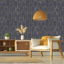 Dark Gray Gold Art Deco Wallpaper, Traditional Non woven or Removable Peel Stick Wallpaper, Papier Peint Tapete, Printmyspace INC USA