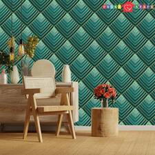 Green Gold Geometric Art Deco Wallpaper Traditional Non woven image 1