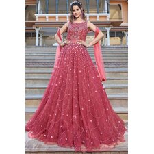 Ready To Wear Crimson Pink Net Anarkali Dress