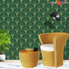 Geometric Art Deco Green Gold Wallpaper, Monochrome Embossed Wallpaper Removable Peel Stick Wallpaper Tapete Papier Peint, Printmyspace