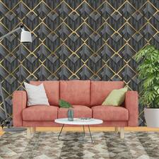 Geometric Art Deco Gray Gold Wallpaper, Monochrome Embossed Wallpaper Removable Peel Stick Wallpaper Tapete Papier Peint, Printmyspace INC USA