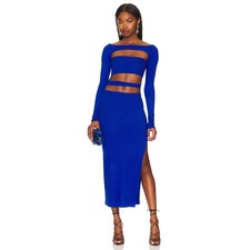 Lama Jouni Long Sleeve Bandage Neck Dress in Electric Blue | REVOLVE