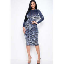 Burnout velvet long sleeve open back mid length dress with back zipper