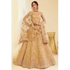 Caramel Gold Net Lehenga Choli with Embroidery