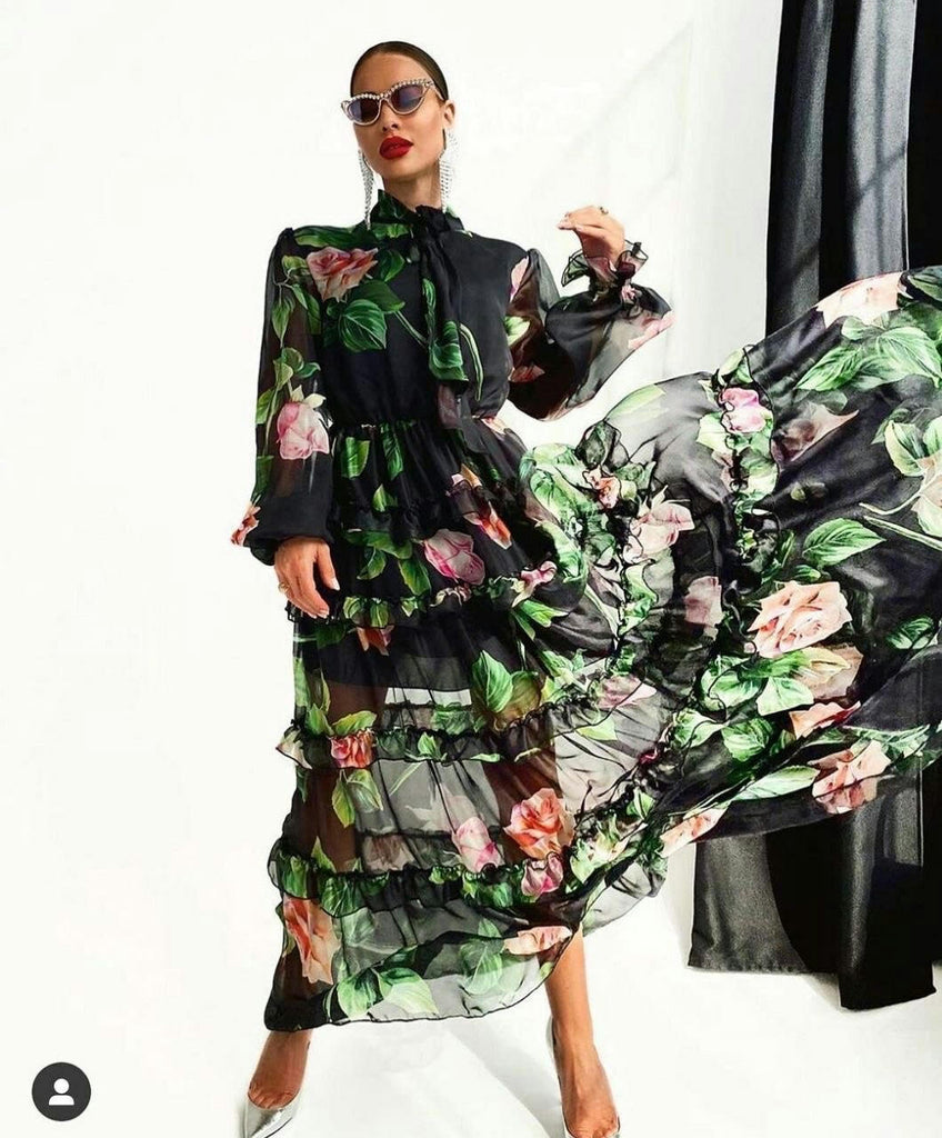 Women Floral Print Dress - ...