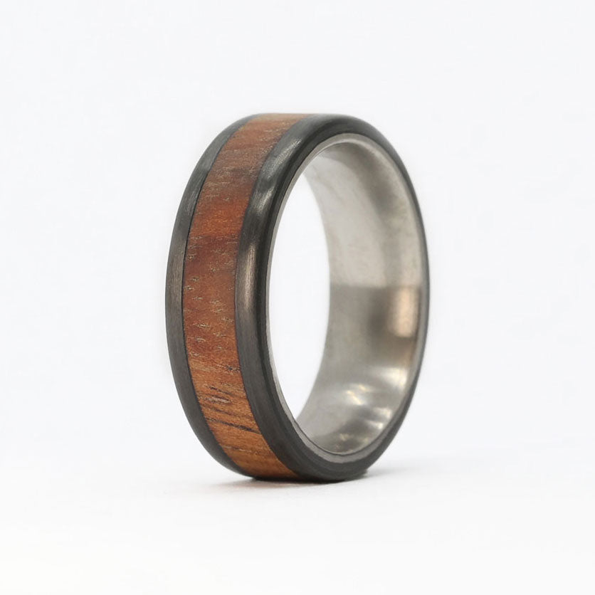 men's koa wood ring with ca...