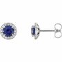 14K White 4.5 mm Round Blue Sapphire &amp; 1/6 CTW Diamond Earrings 