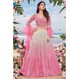 Pink &amp; Off White Georgette Ombre Effect Sequined Lehenga Set