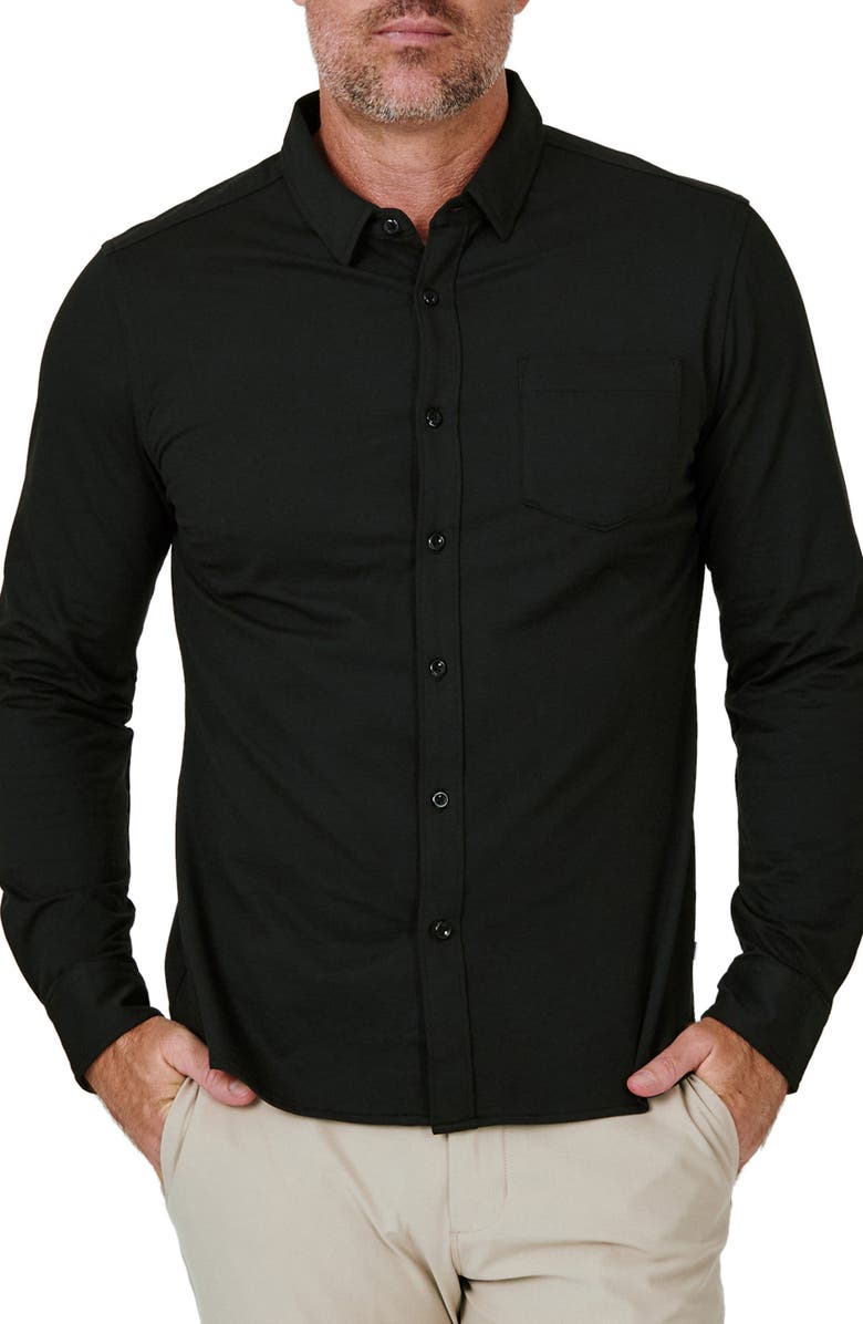 Solid Black Button-Up Shirt, Main, color, BLACK