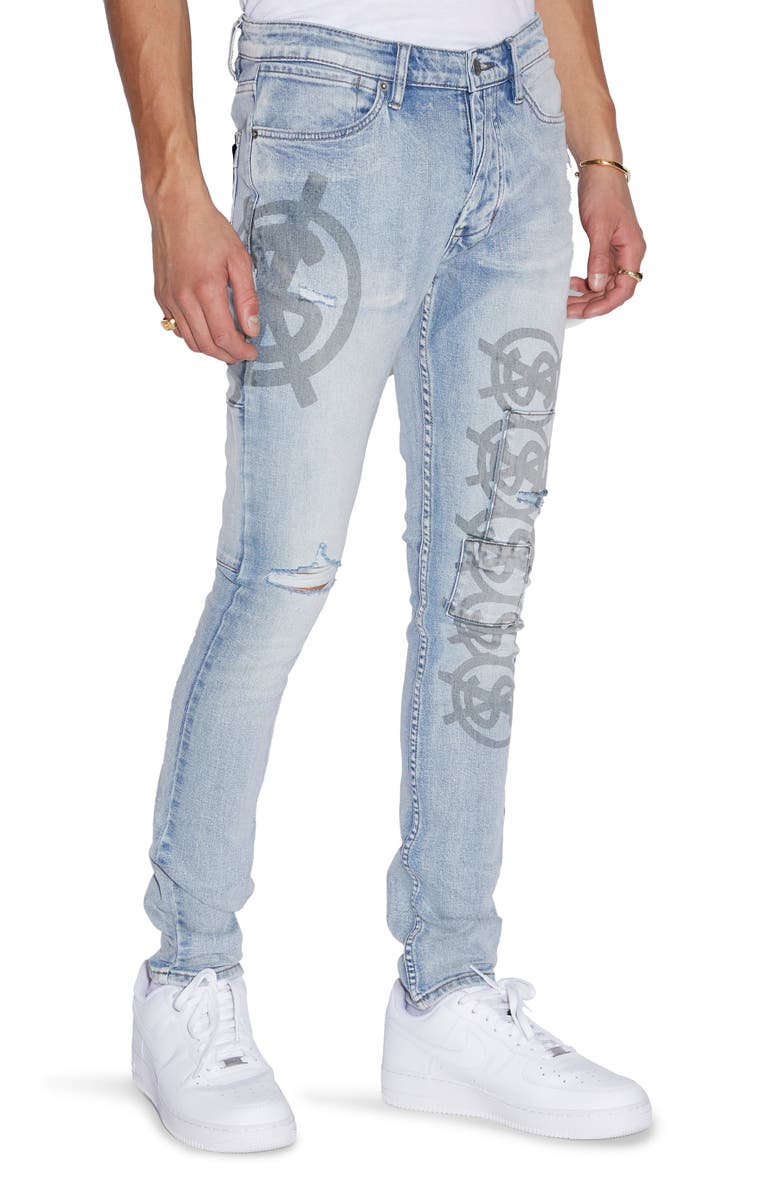 KSUBI Van Winkle Dollar Ripped Skinny Jeans, Main, color, DENIM