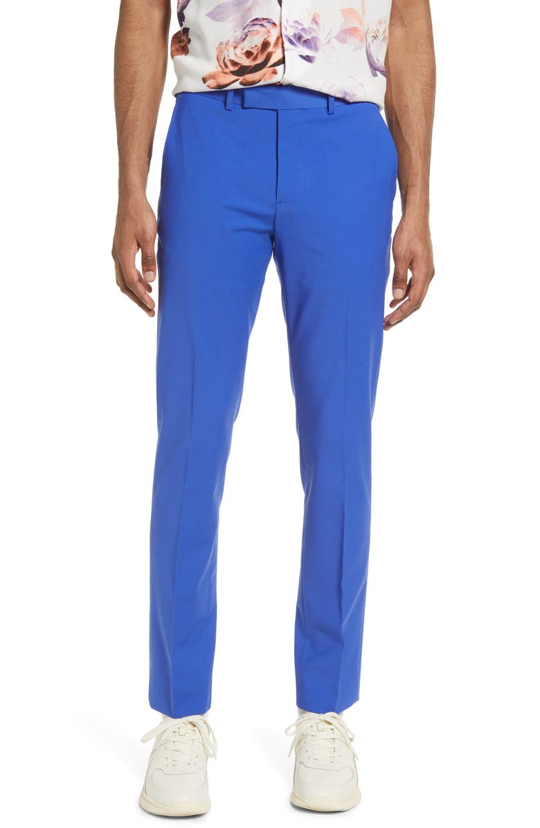OPEN EDIT Solid Extra Trim Wool Blend Trousers, Main, color, BLUE DAZZLE