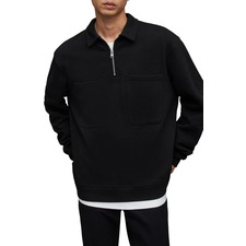 ALLSAINTS Jaxon Quarter Zip Polo Sweatshirt, Main, color, WASHED BLACK