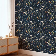 Dark Floral Wallpaper Night Garden Wallpaper with Birds and image 3