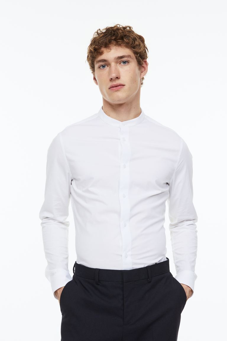 Muscle Fit Band-collar Shirt - White - Men | H&amp;M US