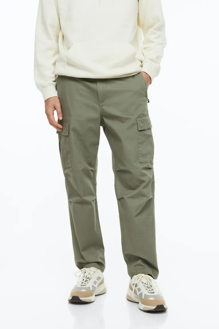 Regular Fit Twill Cargo Pants - Khaki green - Men 