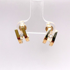 1/20CTW BEZEL-SET DIAMOND DOUBLE J-HOOP EARRINGS CONTAINING: 2 ROUND DIAMONDS; 14KY