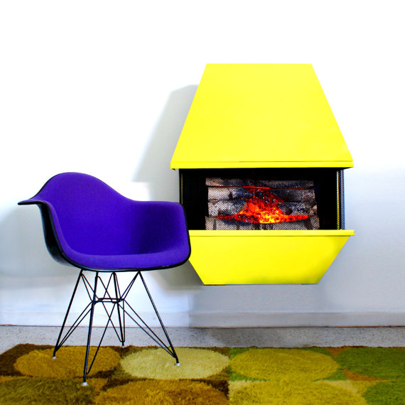 Mid Century Yellow Electric Fireplace