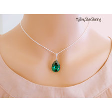 Emerald Necklace Green Emerald NecklaceTeardrop Necklace Sterling Silver Necklace Wedding Jewelry