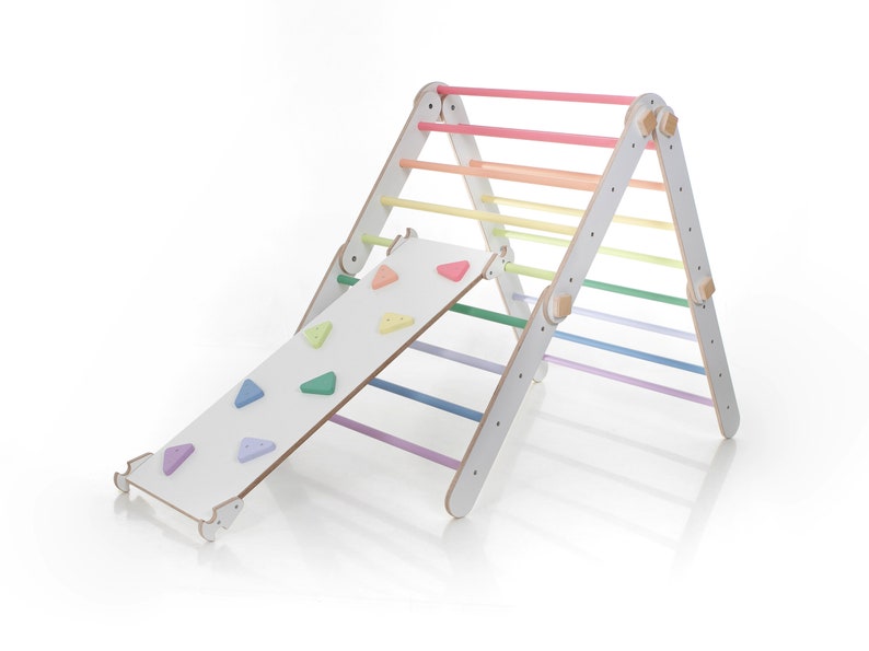 White plus pastel rainbow transformable climbing triangle and ramp