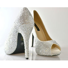 Swarovski Crystal Glitter Bridal High Heel Stiletto Corset Luxury Peeptoe Platform White Leather Pump