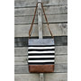 Crossbody Bag, Denim, Black and White Stripe, Genuine Leather, Everyday Purse, Adjustable Strap