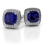 Cushion Shape Blue Sapphire and Diamond Earrings in Gold / Platinum AGER-1061