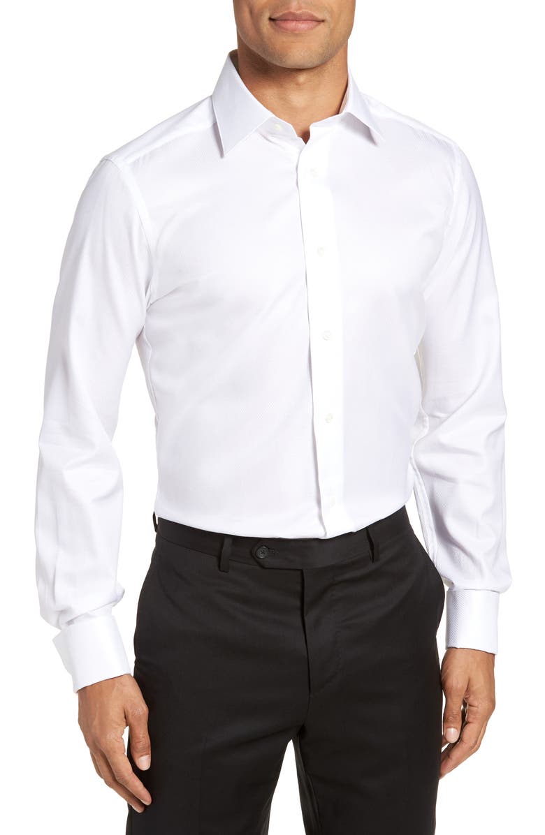 Trim Fit Solid French Cuff Tuxedo Shirt, Main, color, WHITE