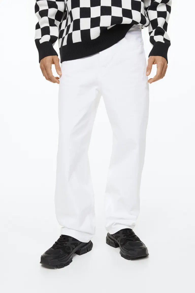 Loose Fit 5-pocket Twill Pants - White - Men | H&amp;M US 2