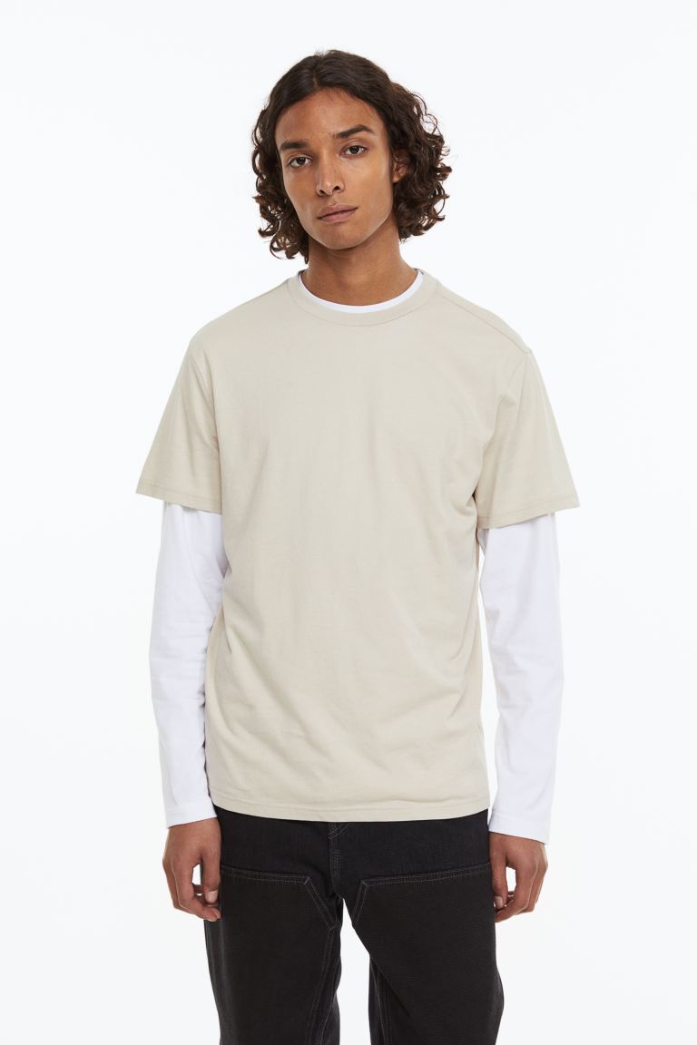Regular Fit Crew-neck T-shirt - Light beige - Men 