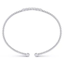 White Gold Bead Cuff Bracelet with Cluster Diamond Stations - 002-170-2000296