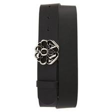 ALEXANDER MCQUEEN Seal Buckle Leather Belt, Main, color, BLACK